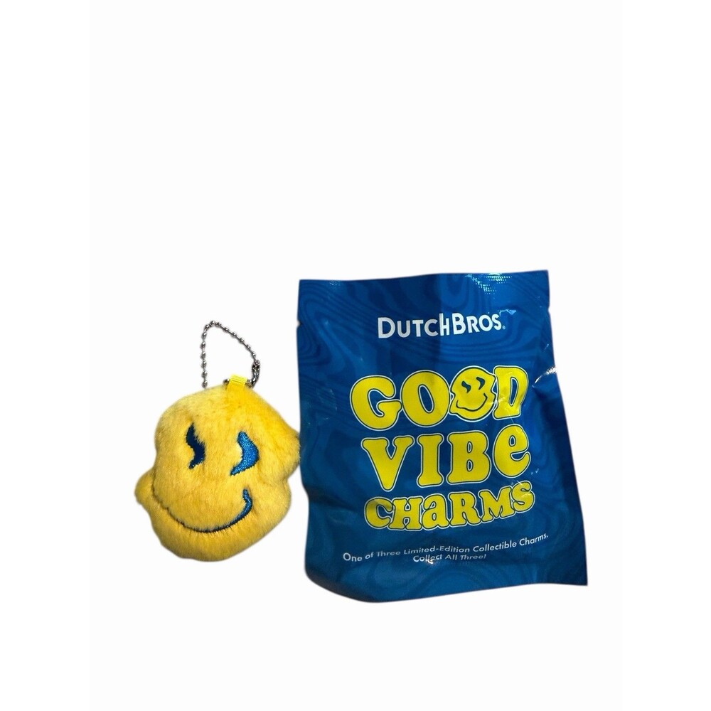 Dutch Bros Good Vibe Bag Charm Keychain OG Smile Yellow Happy Face